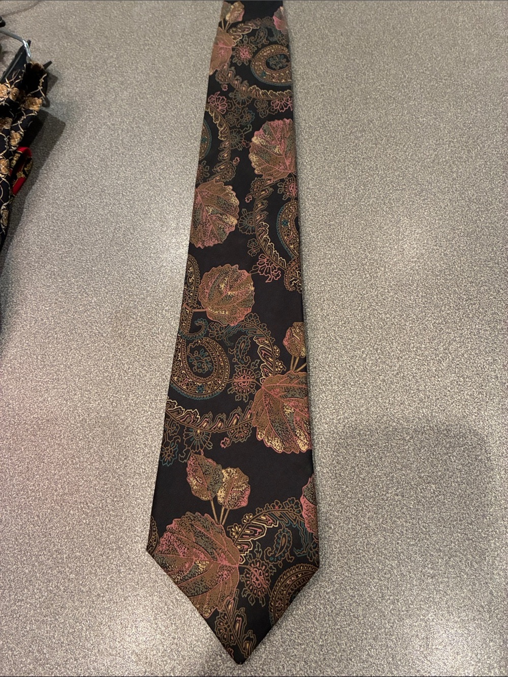 Dior Black Tie with Gold and Rose Paisley Floral Pattern